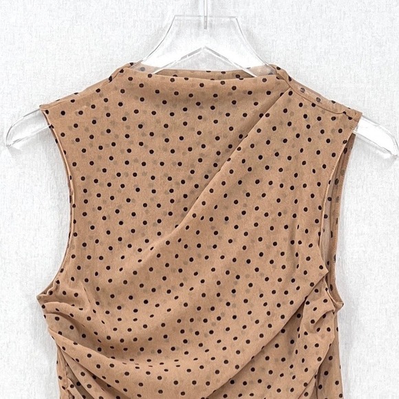 ENZA COSTA Mesh Sleeveless Top Womens Medium Tan Nude Black Polka Dot Shirt NEW - Picture 9 of 16